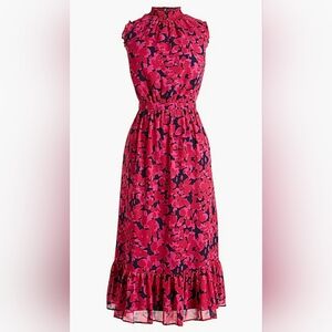 J. Crew Floral Pink and Navy Women's Midi Dress